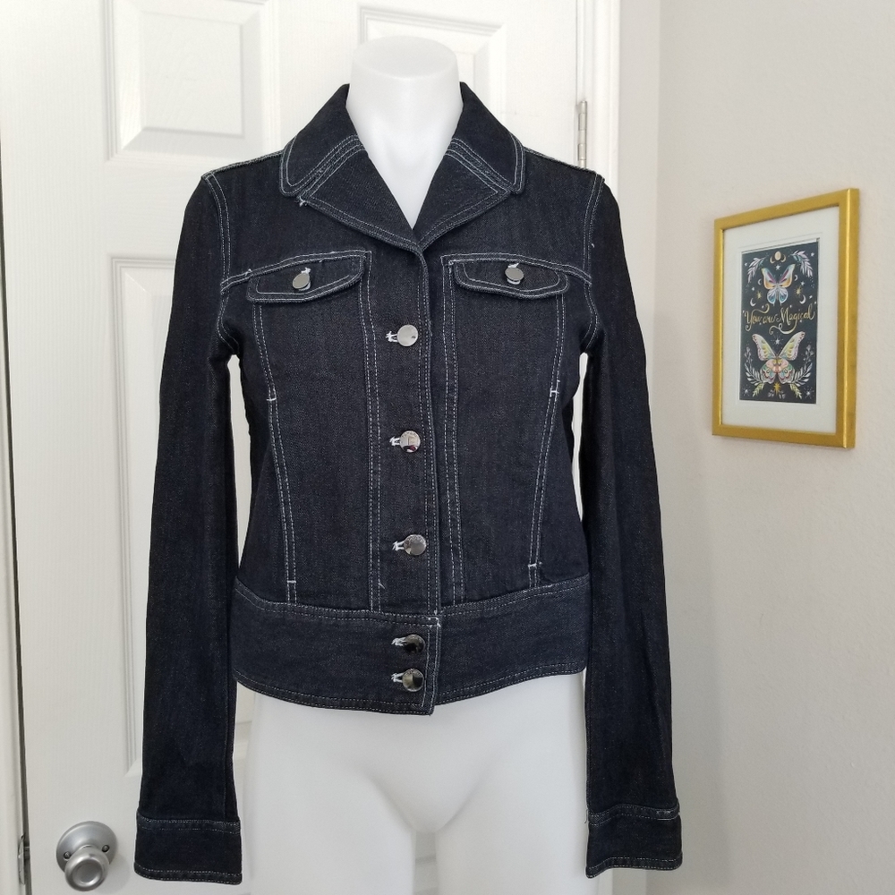 T TAHARI Black Denim Jacket Soft Fitted Small NWT - Picture 2 of 10